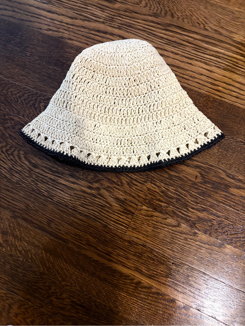 Cream Crochet Bucket Hat with Black Trim - Women's Accessory